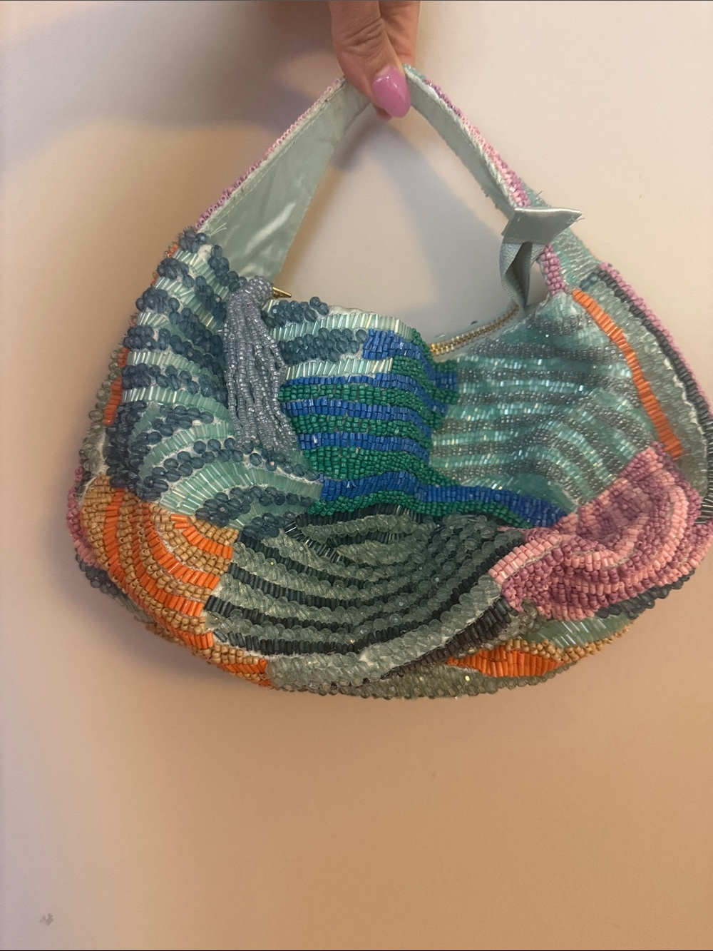 Beaded Multicolor Hobo Bag - Women